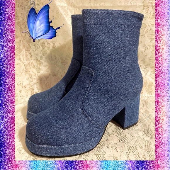 Vintage 90s Denim Platform Boots - Picture 2 of 4